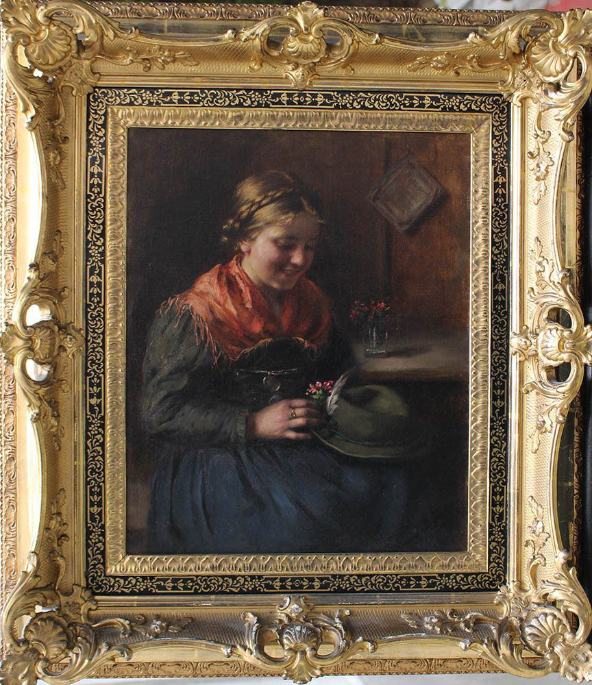 Emma Müller (1859-1925), Preparing the hat, oil on (1 of 3)