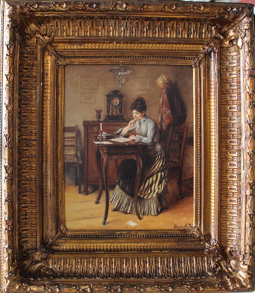 Eastern Artist  20th Century, The letter, oil on (1 of 3)