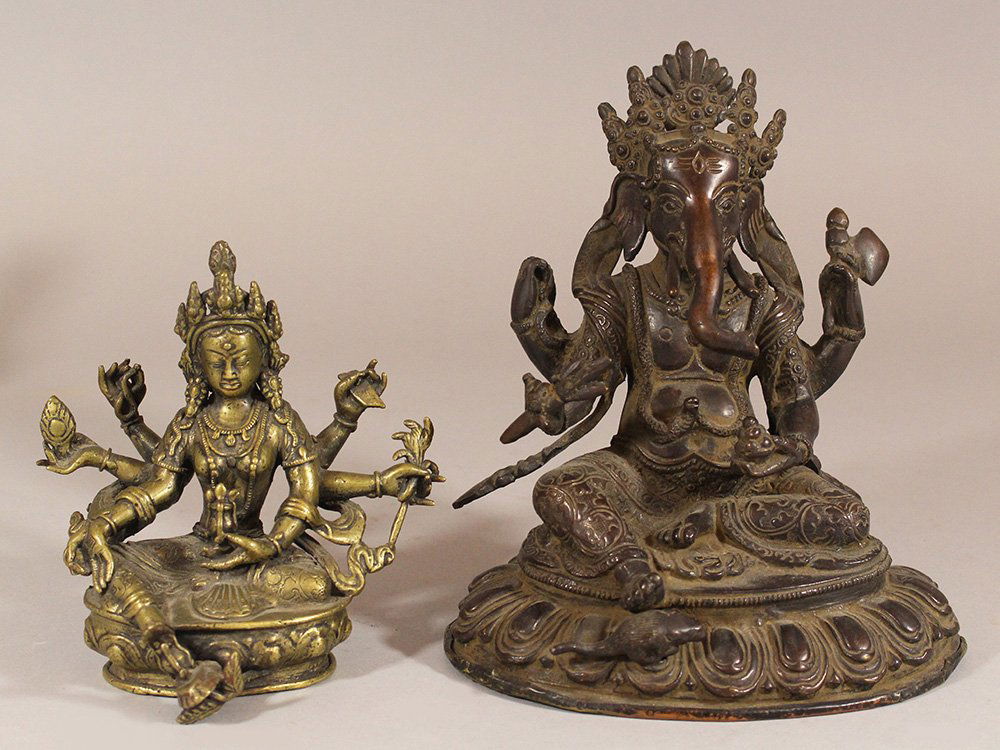 Lot of two Indochinese bronze sculptures of godnesses, (1 of 3)