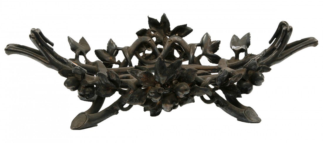 A heavy and unusual pair of silver plated Dish Sta: A heavy and unusual pair of silver plated Dish Stands, by Christofle, each of rustic form with fruiting branches and rustic legs and handles, 18" (46cms). (2)