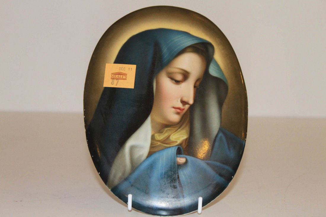 A K.P.M. German porcelain Plaque, 19th Century, dep: A K.P.M. German porcelain Plaque, 19th Century, depicting "The Penitent Magdalene after Guido Reni," 9" x 6 1/2" (23cms x 17cms). (1)