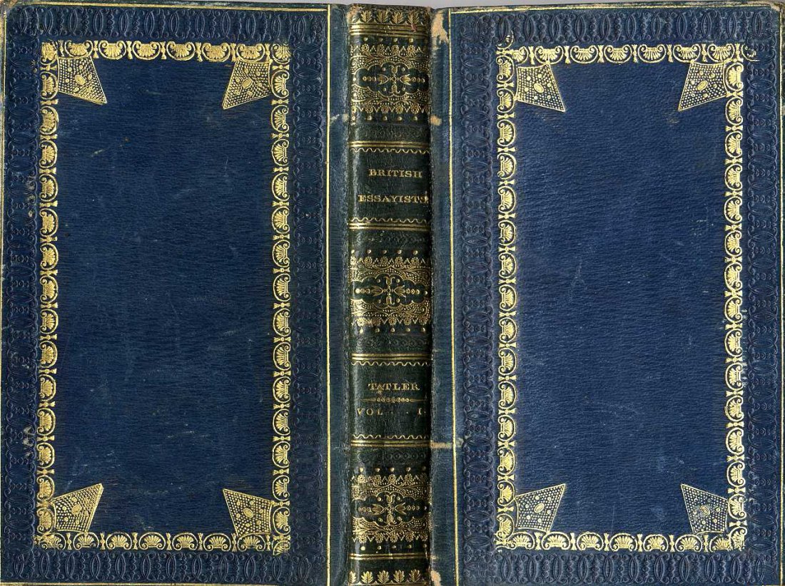 Fine Bindings: Ferguson (James)ed. British Essays,: Fine Bindings: Ferguson (James)ed. British Essays, 45 vols. 12mo L. 1819, all edges gilt full cont. straight grained blue mor., blind & gilt tooled borders, profusely gilt spines. V. good. (45)