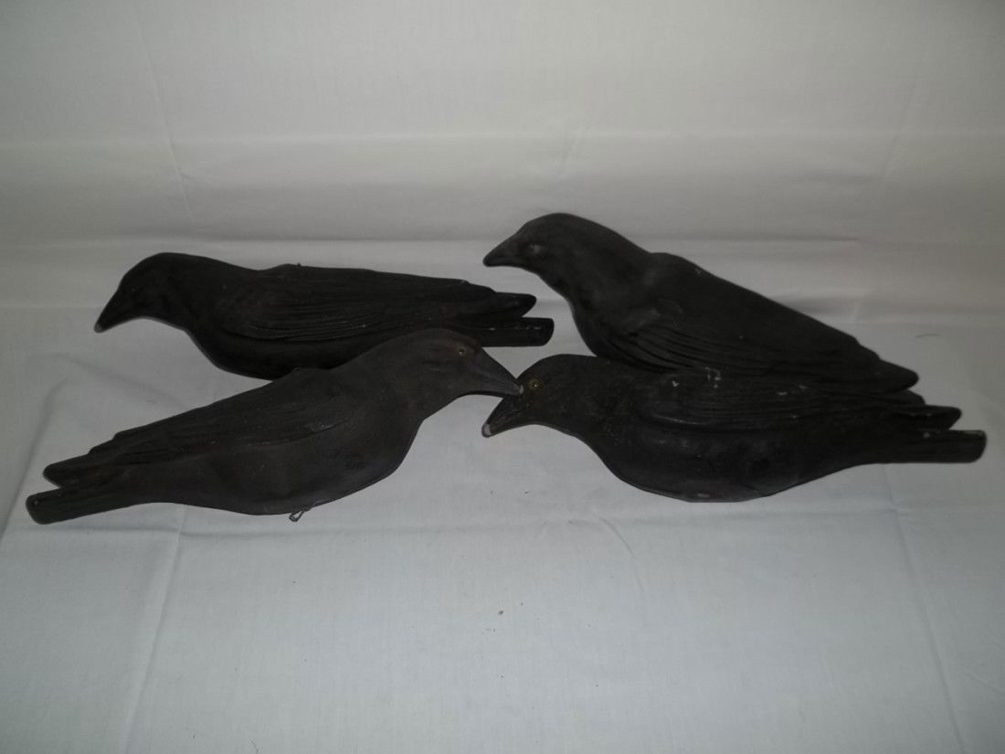 4 Paper Machette Crows: Lot of 4 Paper Machete Crows, some with missing eyes and rub marks.