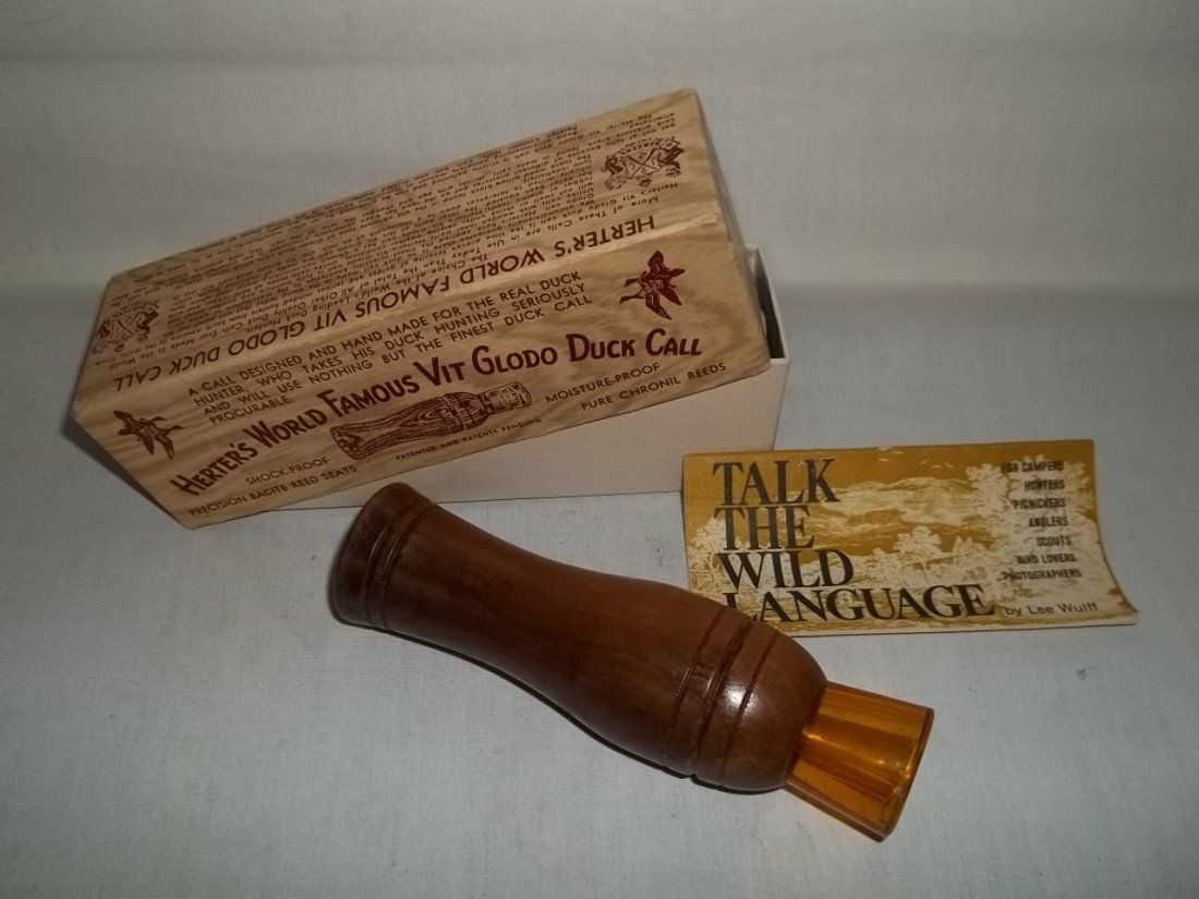 Herters Vit Glodo Duck Call: Nice old Herters World Famous Vit Glodo Duck Call, in box with instructions.