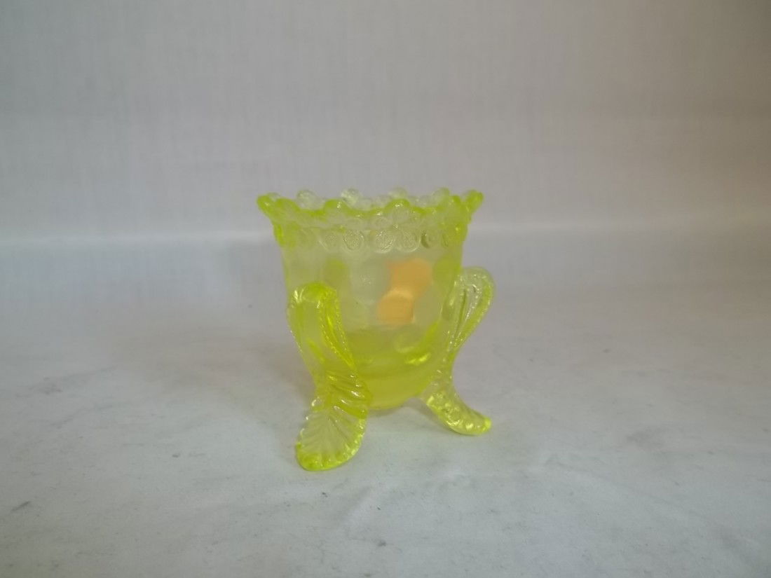 Vaseline footed Toothpick holder: Nice Vaseline Footedtoothpick holder, good all the way.