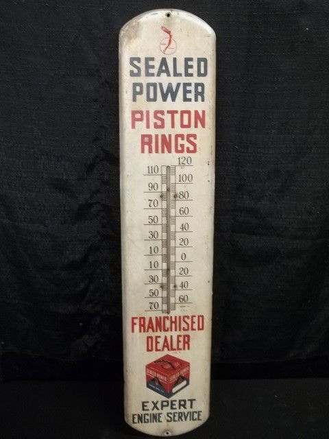 Antique Sealed Piston Rings Thermometer: Nice old Sealed power piston rings thermometer in working condition. Measures 39 inches, and very tough to find.