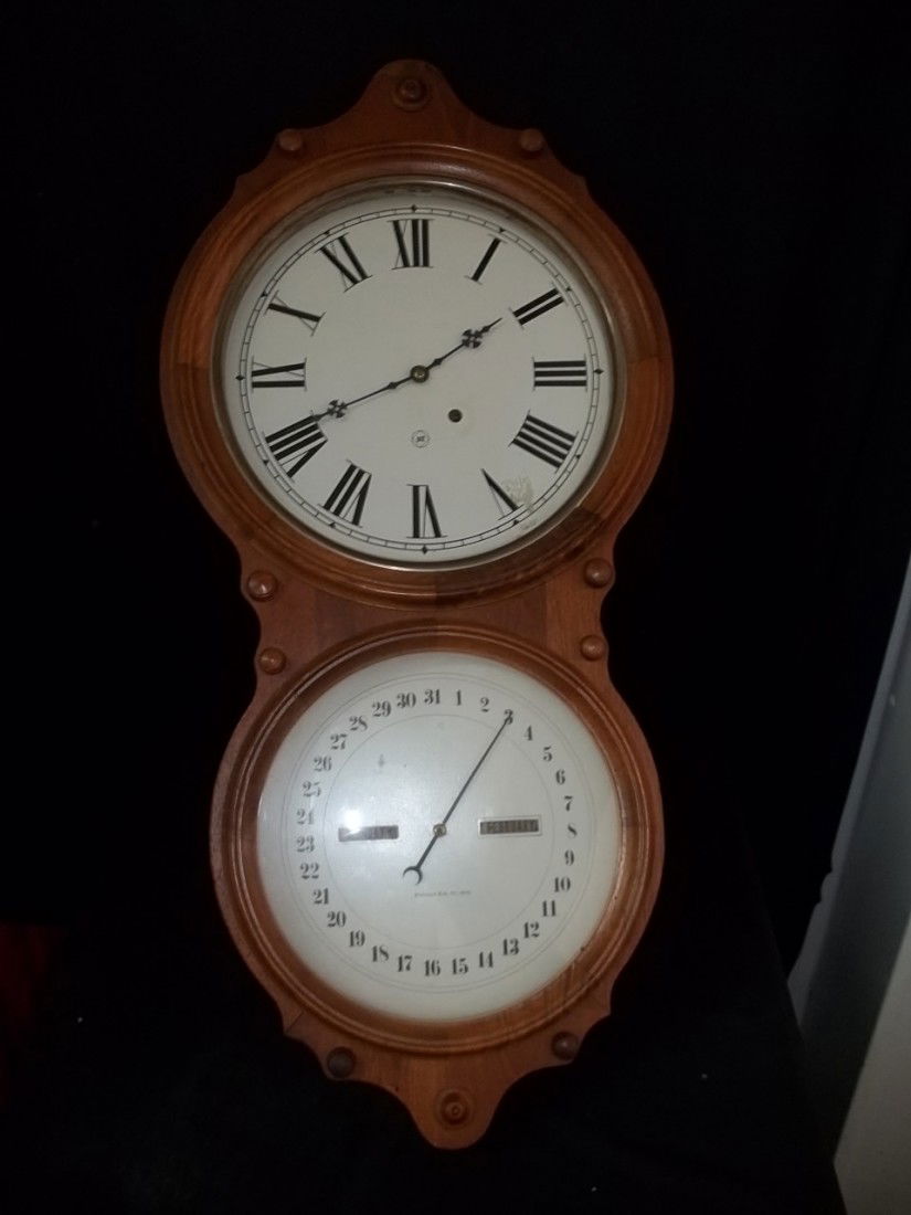 1878 Seth Thomas Calender Face Clock: 1878 Seth Thomas Calender face clock thompson connecticut 33" in tall.