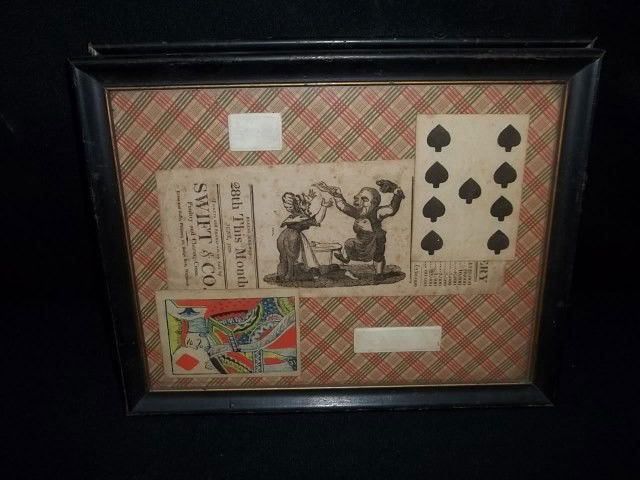 19th Century English Playing Cards: Shaw Montage, back reads "19th century english playing cards and lottery puffs" Please use your own judgement on authenticity, they look authentic but we are not experts on these.