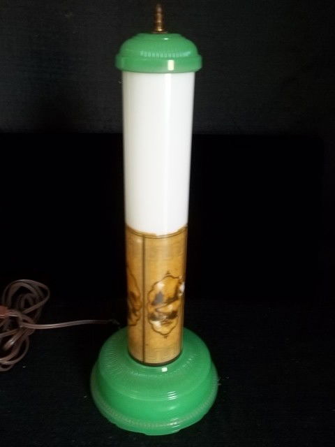 All-Lite 1940's Jadite Skyscraper Lamp: Nice All-Lite 1940's Jadite Skyscraper Lamp 20 inches tall, cord may have been repaired.
