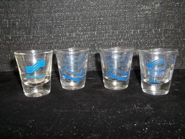 30th AnniversarySouthern Airlines Shot Glasses: 4 Southern Airlines 30th anniversary shot glasses