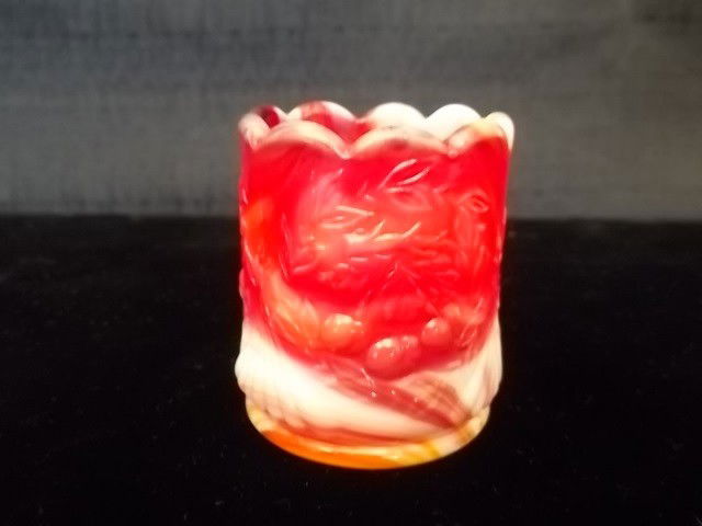 WestMoreland Red slaglass: Westmoreland red slaglass toothpick holder