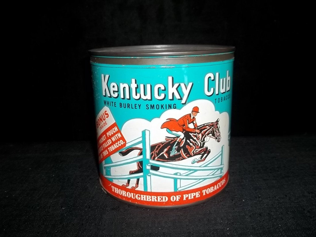Old Kentucky Club Pipe Tobacco Can: Very nice old kentucky club pipe tobacco can, 5 inch.