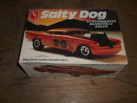 Vintage AMT Salty Dog 53 Studebaker Bonneville Mod: Vintage AMT salty dog 53 studebaker bonneville racer model in the box, parts in sealed bag 1:25 scale.