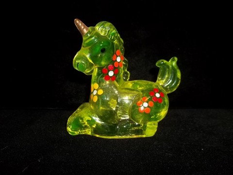 Hand Painted Signed Boyd Vaseline Unicorn: Hand Painted signed boyd vaseline unicorn
