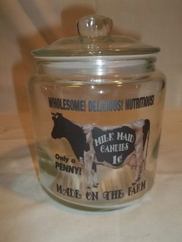 Milk Maid Candies 1 Cent Jar: Milk Maid Candies 1 cent jar 6 inch