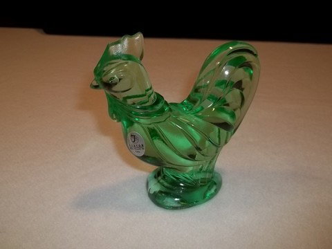 Fenton Emerald Rooster: 5 inch fenton emerald glass rooster