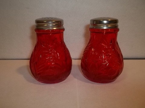 Ruby Red Reverse Thistle Salt Pepper: Ruby red reverse thistle salt and pepper