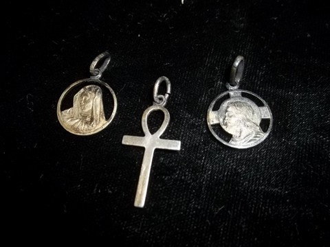 925 Sterling Silver Catholic Pendant Lot, Old: Old 925 sterling silver catholic pendant lot, all marked sterling
