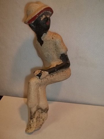 Old Black Americana Fishing Man: Old 10 inch black americana fishing man with no pole