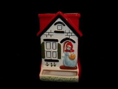 Red Riding Hood Toothpick Holder: Nice 5.5 inch red riding hood wall pocket toothpick holder