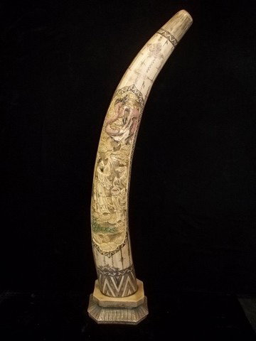 Nice Oriental Carved Tusk: 29 inch oriental carved tusk style piece, reproduction