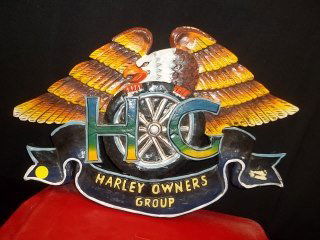 17" Carved Wood Harley Davidson Sign: 17" Carved Wood Harley Davidson Sign