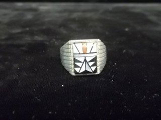 Navajo Native American Silver Ring Signed: Signed Sam Begag Navajo Native American Handmade sterling silver inlay ring size 12.5