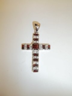 Ruby Red Sterling Silver Cross Pendant