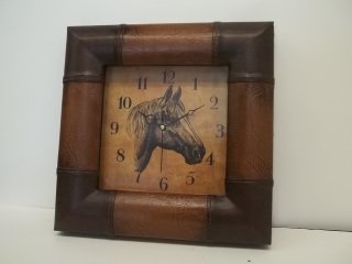 Leather Horse Clock: New 12 x 12 inch