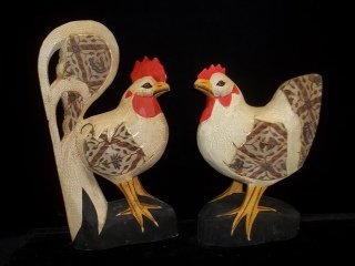 Wood Hen Rooster Deco
