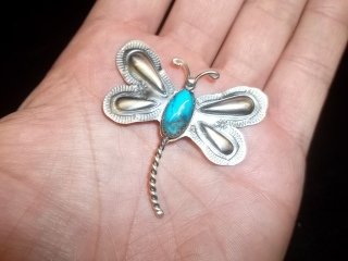 Tim Yazzie Navajo Silver Dragonfly Pin: Tim Yazzie Navajo turquiose sterling Silver Dragonfly Pin