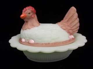 Jadite Hand Painted Hen on Nest 6.5 Inches: Jadite Hand Painted Hen on Nest 6.5 Inches