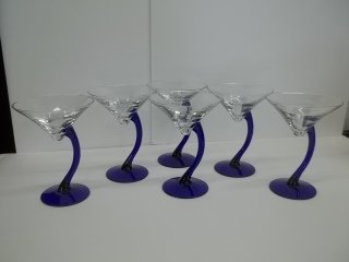 6 Cobalt Blue Martini Curve Glasses
