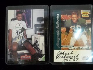 Randall Cunningham Bednarik Autograph Lot: two great autograph cards, certified and stamped by the companies, of two eagles legends