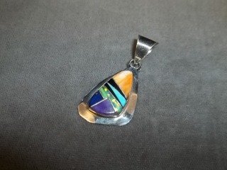Arnold Yazzie Navajo Sterling Pendant: with multi stone setting