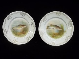 2 - 8" Old Limoges Hand Painted Game Fish Plates -