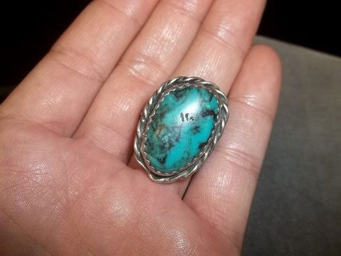 Large Native American Sterling Turquiose Ring: signed, and pre-owned, large ring