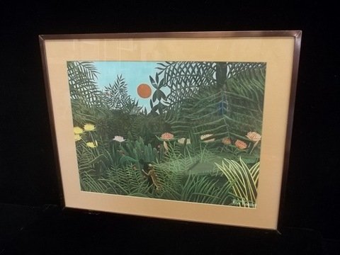 Henri Rousseau Graphic Encounter Art Mauling: Henri Rousseau Graphic Encounter Leopard mauling Art Print, matted, nicely framed 20 x 17