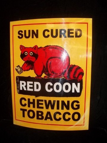 red coon chewing tobacco sign Red Coon Tobacco Curved Metal Sign