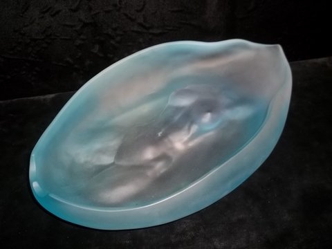 Rougleff Graphic Nude Pate De Vera Dish: Beautiful Rougleff, Signed, 13 x 8 inch, Graphic nude Pate De Vera Glass Dish, blue ice holographic, amazing under light.
