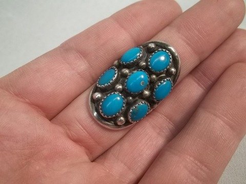 Native American Sterling Turquiose Shell Ring: nice turtle shell handmade sterling silver native american ring