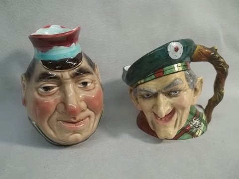 2 English Toby Mugs Vintage: factory chip on 1 glazed over