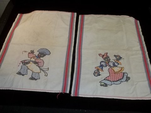 2 old Black Americana Hand Towels: 2 x 1.5 foot each