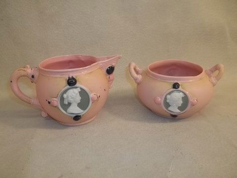 RARE 1910-20's Schafer & Vater Cameo Cream Sugar: Very rare 1910's-1920's Schafer & Vater Pink Cameo Cream and sugar in nice condition, no chips