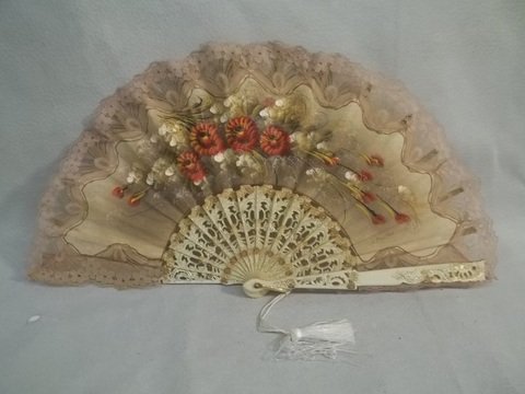 Signed Hand Painted OLD Ornate Fan 18 Inch