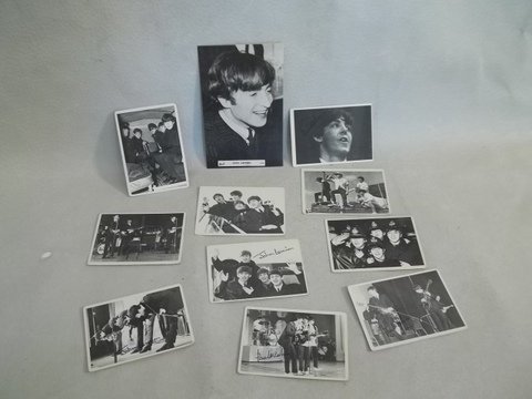 10 Beatles Trading & Postcards 1964: 10 nice condition Beatles cards and a 1964 postcard of John Lennon