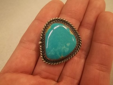 Sterling Native American Ring GW: with turquiose signed GW