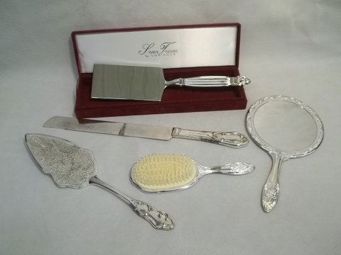 Large Silverplate Hand Mirror & More Lot