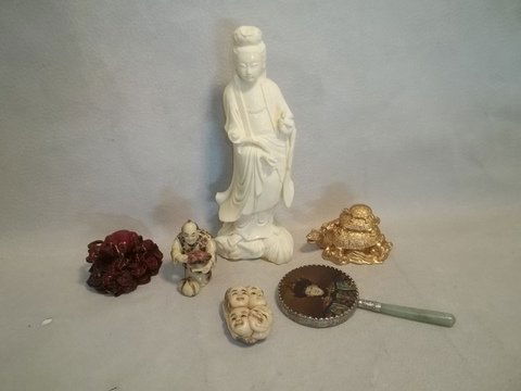 6 Piece Oriental Statue Hand Mirror More Lot