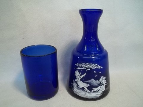 Mary Gregory Cobalt Night Water Set: 9 inch